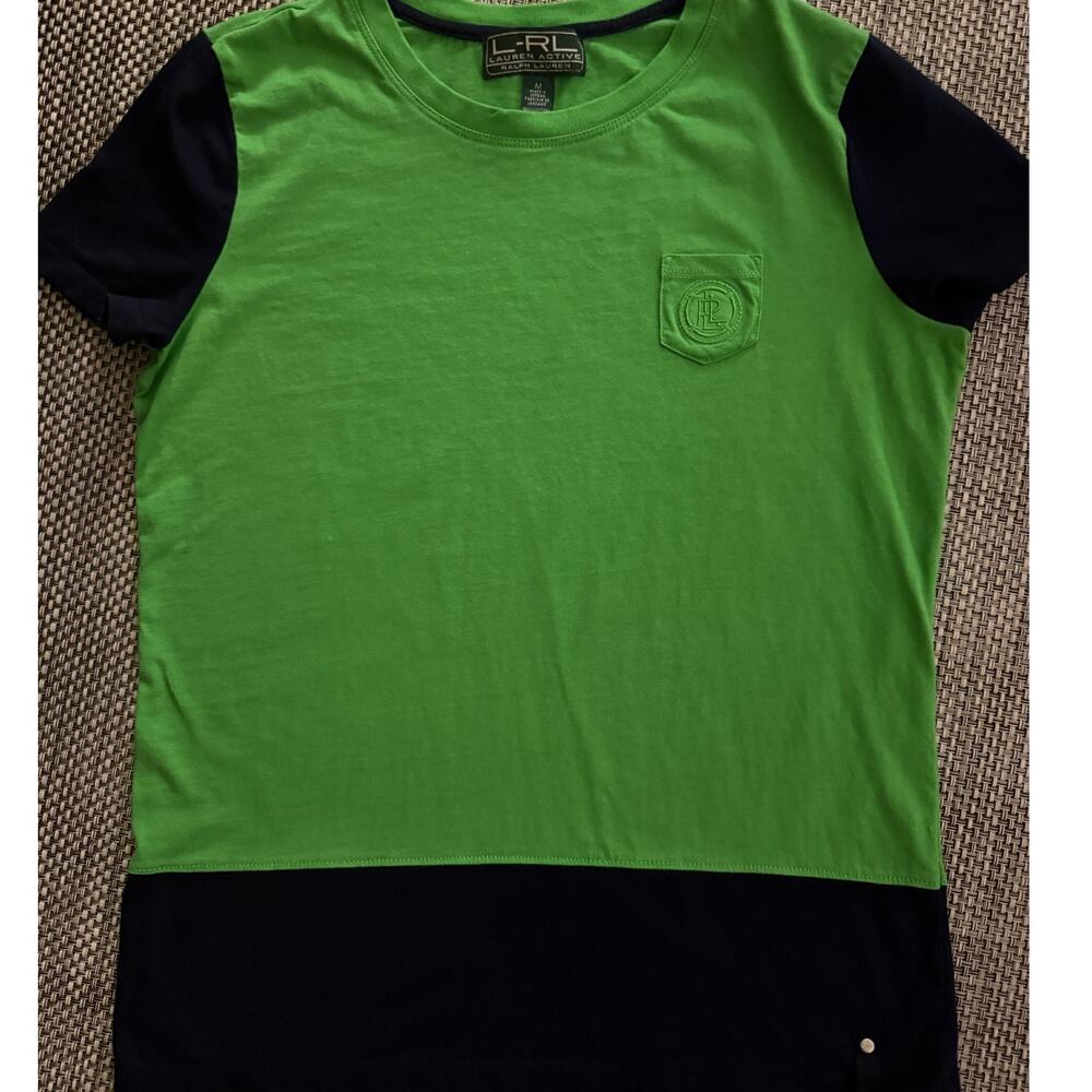 RALPH LAUREN Sport 100% Cotton Colorblock Crewneck Logo Crest Short Sleeve T M